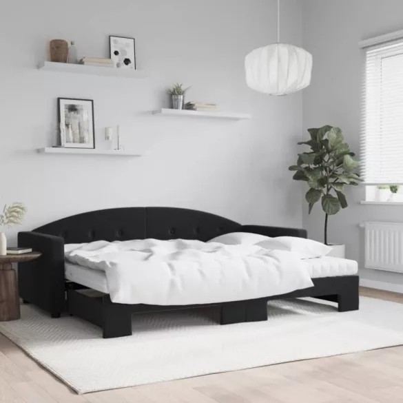 fekete kihúzható bársony heverő matraccal 80 x 200 cm