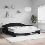 fekete kihúzható bársony heverő matraccal 100 x 200 cm