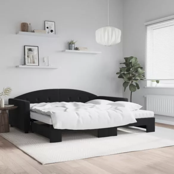 fekete kihúzható bársony heverő matraccal 100 x 200 cm