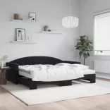 fekete kihúzható bársony heverő matracokkal 90 x 190 cm