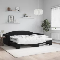 fekete kihúzható bársony heverő matracokkal 90 x 190 cm