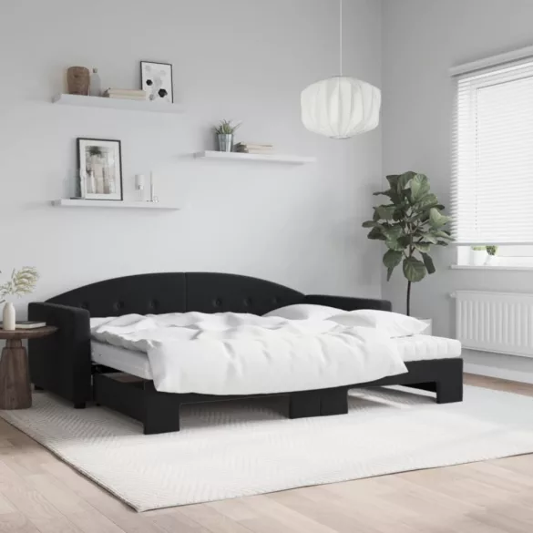 fekete kihúzható bársony heverő matracokkal 90 x 190 cm