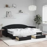 fekete kihúzható bársony heverő fiókkal 80 x 200 cm