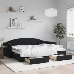 fekete kihúzható bársony heverő fiókkal 80 x 200 cm