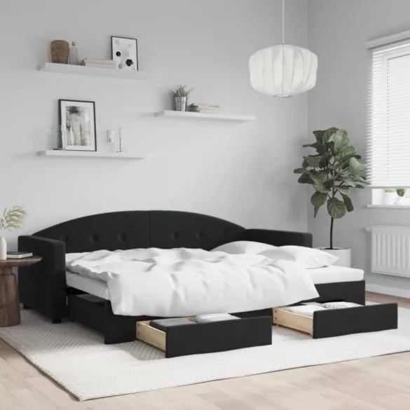 fekete kihúzható bársony heverő fiókkal 80 x 200 cm