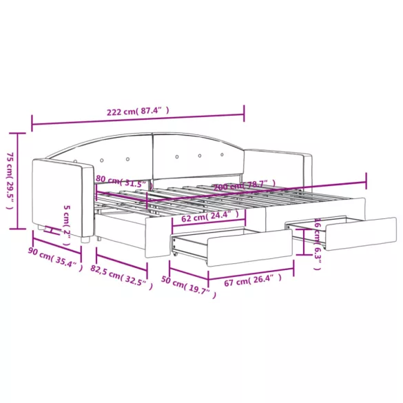 fekete kihúzható bársony heverő fiókkal 80 x 200 cm