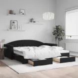 fekete kihúzható bársony heverő fiókkal 100 x 200 cm