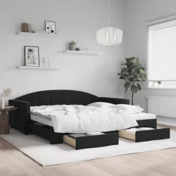 fekete kihúzható bársony heverő fiókkal 100 x 200 cm
