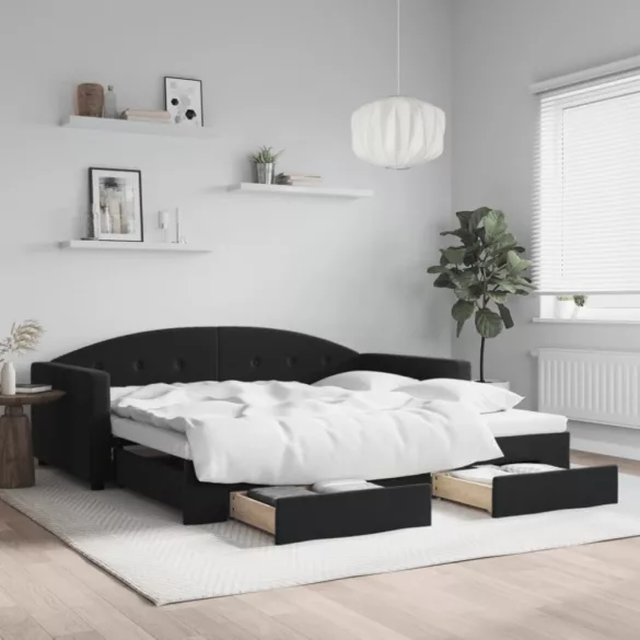 fekete kihúzható bársony heverő fiókkal 100 x 200 cm