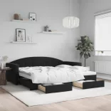 fekete kihúzható bársony heverő fiókkal 90 x 190 cm