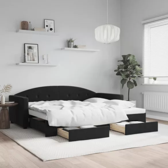 fekete kihúzható bársony heverő fiókkal 90 x 190 cm
