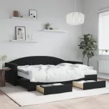 fekete kihúzható bársony heverő fiókkal 80 x 200 cm