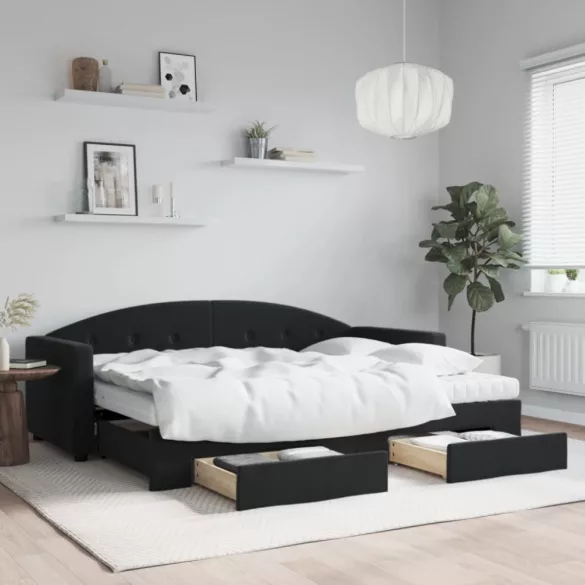 fekete kihúzható bársony heverő fiókkal 80 x 200 cm