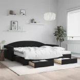 fekete kihúzható bársony heverő fiókkal 100 x 200 cm
