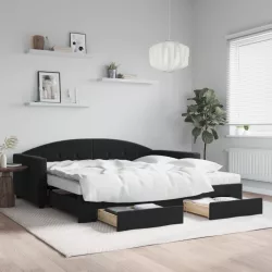 fekete kihúzható bársony heverő fiókkal 100 x 200 cm