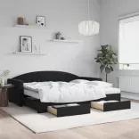 fekete kihúzható bársony heverő fiókkal 90 x 190 cm
