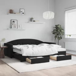 fekete kihúzható bársony heverő fiókkal 90 x 190 cm