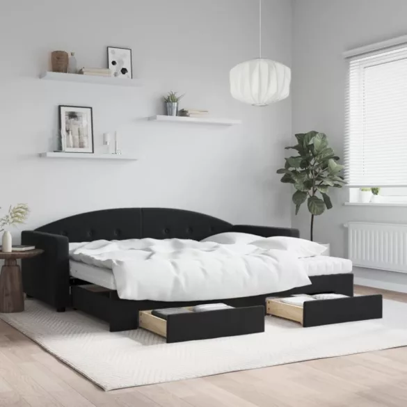 fekete kihúzható bársony heverő fiókkal 90 x 190 cm