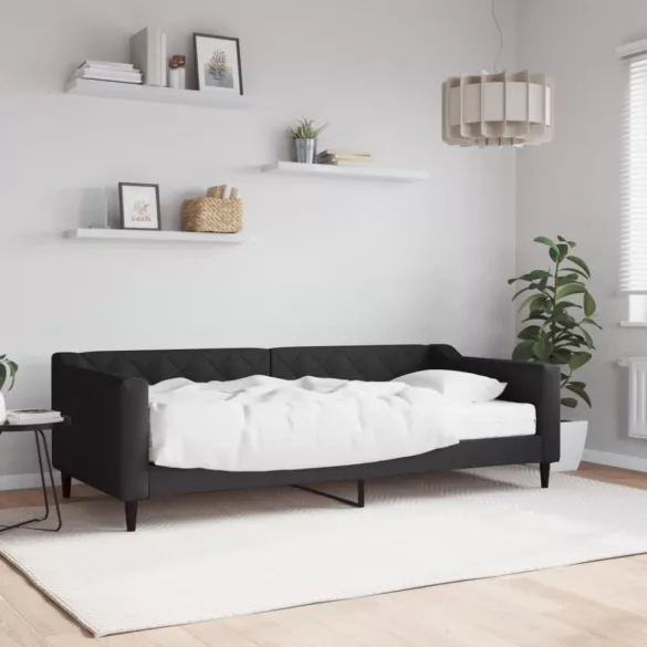 fekete szövet kanapéágy matraccal 90 x 200 cm