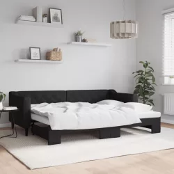 fekete kihúzható szövet heverő 80 x 200 cm