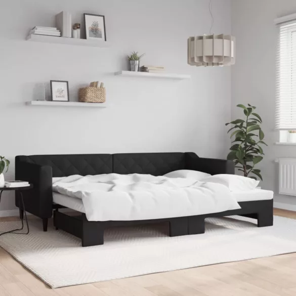 fekete kihúzható szövet heverő 80 x 200 cm