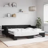 fekete kihúzható szövet heverő 90x200 cm
