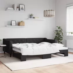 fekete kihúzható szövet heverő 90x200 cm
