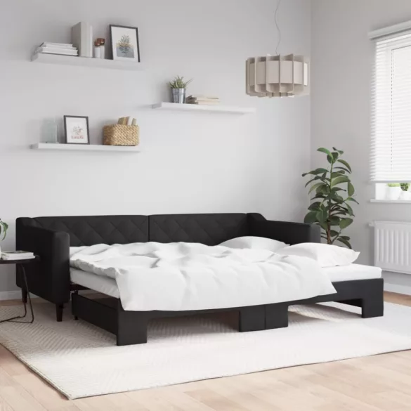 fekete kihúzható szövet heverő 90x200 cm