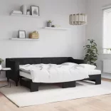 fekete kihúzható szövet heverő matracokkal 80 x 200 cm