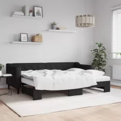 fekete kihúzható szövet heverő matracokkal 80 x 200 cm