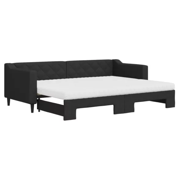 fekete kihúzható szövet heverő matracokkal 80 x 200 cm