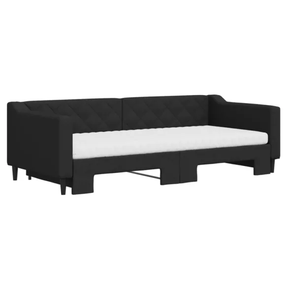 fekete kihúzható szövet heverő matracokkal 90 x 200 cm