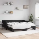 fekete kihúzható szövet heverő matracokkal 90 x 190 cm