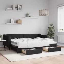 fekete kihúzható szövet heverő fiókokkal 80 x 200 cm