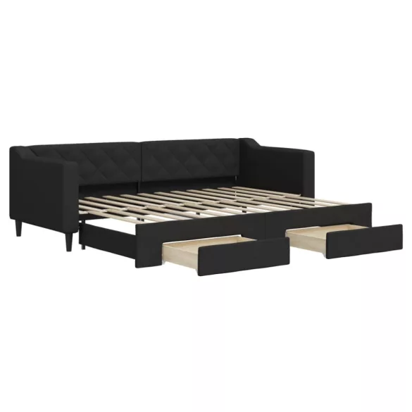fekete kihúzható szövet heverő fiókokkal 80 x 200 cm