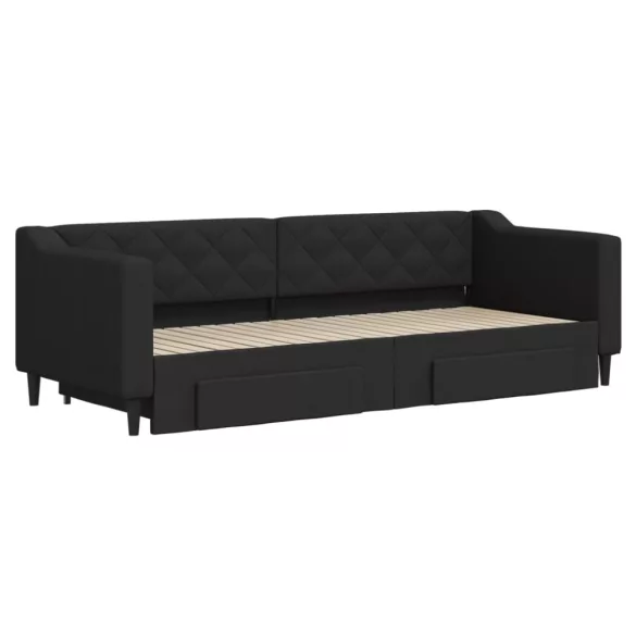 fekete kihúzható szövet heverő fiókokkal 80 x 200 cm