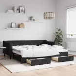 fekete kihúzható szövet heverő fiókokkal 90 x 200 cm