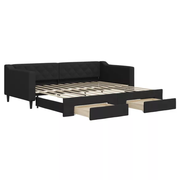 fekete kihúzható szövet heverő fiókokkal 90 x 200 cm