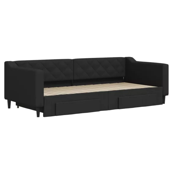 fekete kihúzható szövet heverő fiókokkal 90 x 200 cm