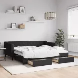 fekete kihúzható szövet heverő fiókkal 90 x 190 cm