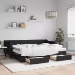 fekete kihúzható szövet heverő fiókokkal 80 x 200 cm