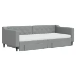 világosszürke kihúzható szövet heverő fiókokkal 90 x 200 cm