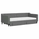 sötétszürke kihúzható szövet heverő fiókokkal 90 x 200 cm