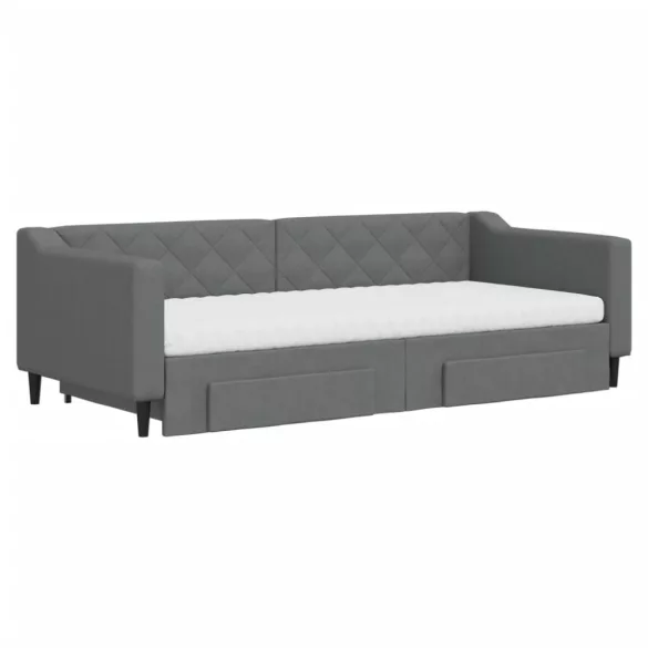 sötétszürke kihúzható szövet heverő fiókokkal 90 x 200 cm