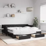 fekete kihúzható szövet heverő fiókokkal 90 x 200 cm