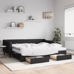 fekete kihúzható szövet heverő fiókokkal 90 x 200 cm