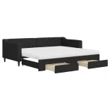 fekete kihúzható szövet heverő fiókokkal 90 x 200 cm