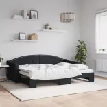 fekete kihúzható szövet heverő 80 x 200 cm