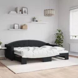 fekete kihúzható szövet heverő 80 x 200 cm