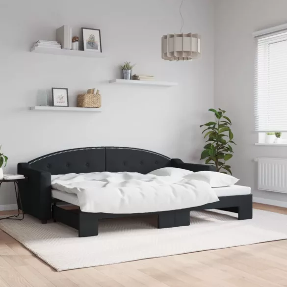 fekete kihúzható szövet heverő 80 x 200 cm